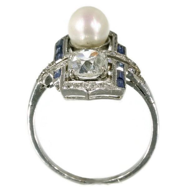 Art Deco pearl diamond engagement ring sapphire (image 4 of 14)